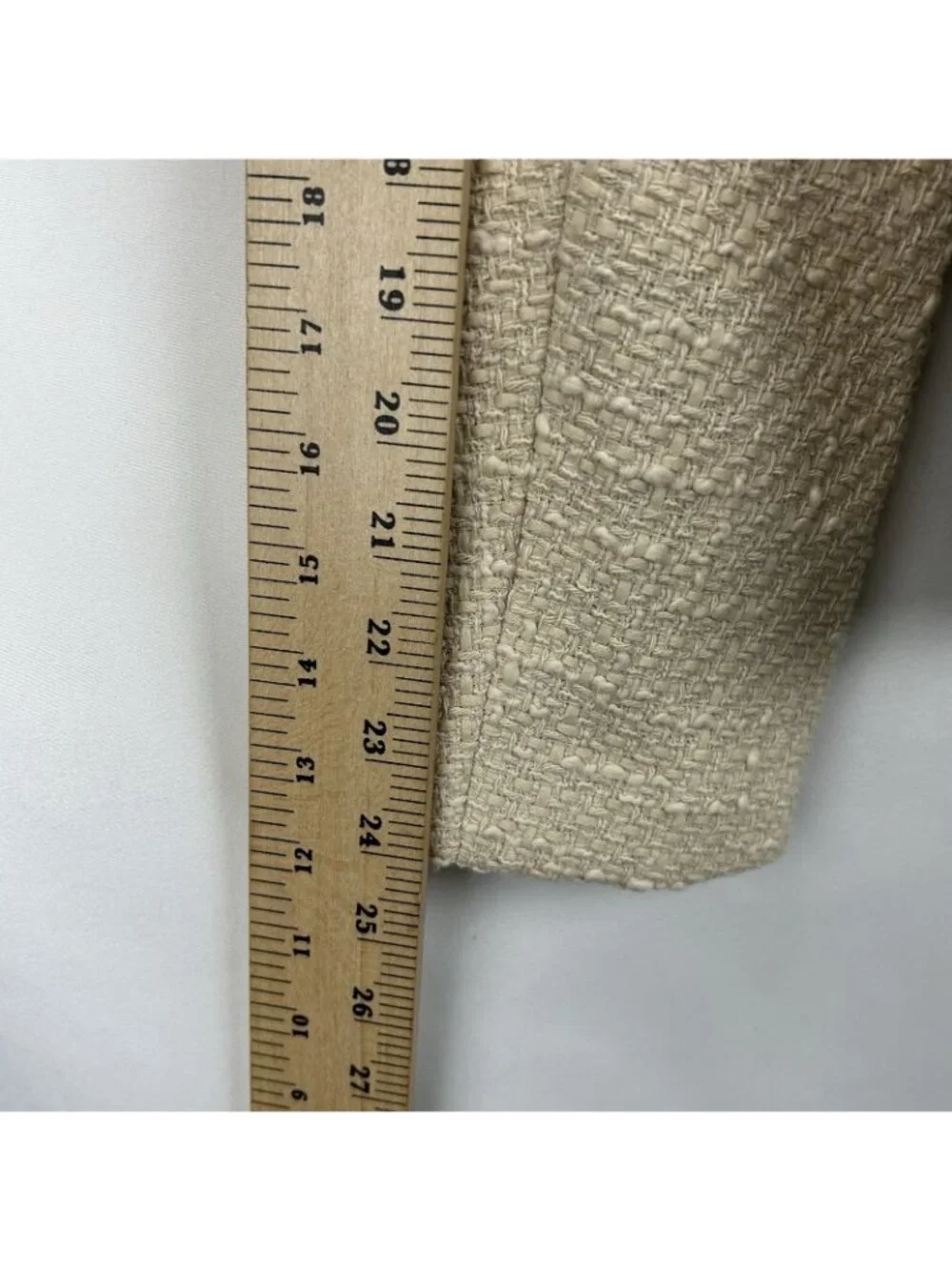 Quince Womens Size Large Stretch Tweed Collarless Jacket Ivory Coast Long Sleeve - Picture 8 of 16